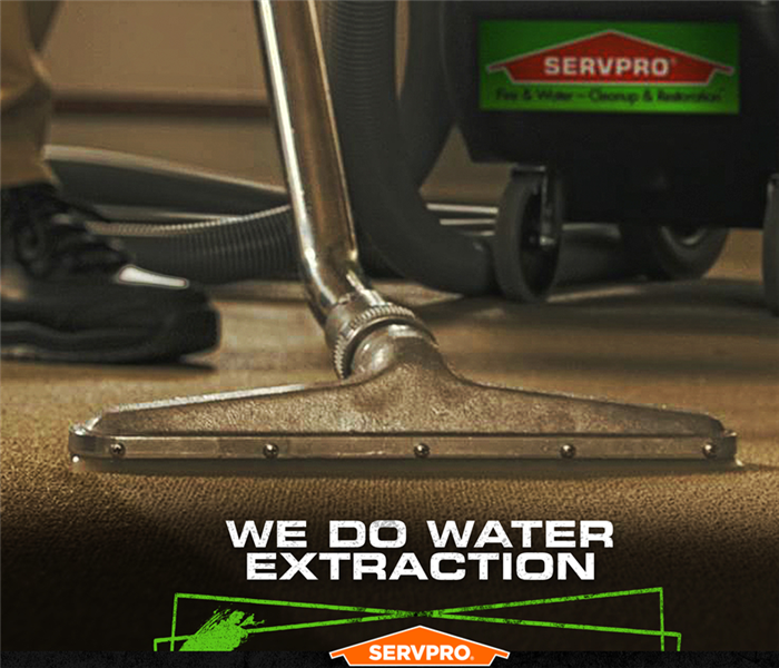 SERVPRO tech extracting water from carpet with the caption: WE DO WATER EXTRACTION